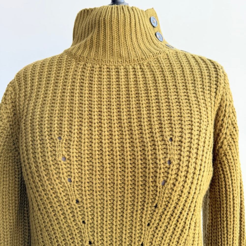 Anthropologie Moon River L Olive Funnel Neck Puff Sleeve Sweater Dress Cozy Chic - Picture 3 of 13